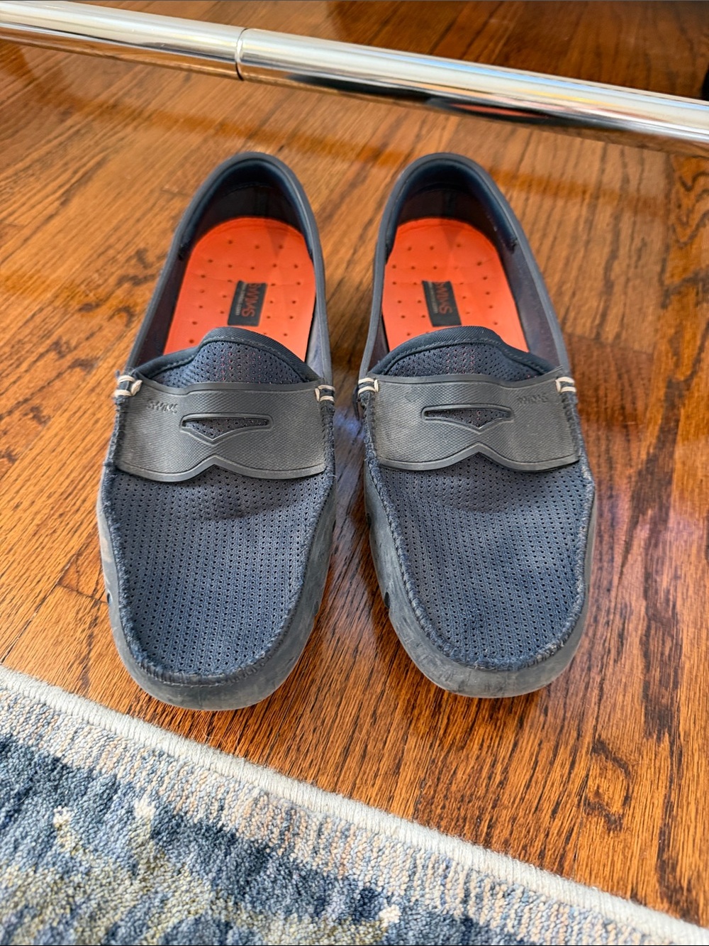 Swims Men's Navy Perforated Rubber/Fabric Loafers with Orange Insole